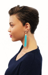 cinemagraph of turquoise seed bead tassel earrings