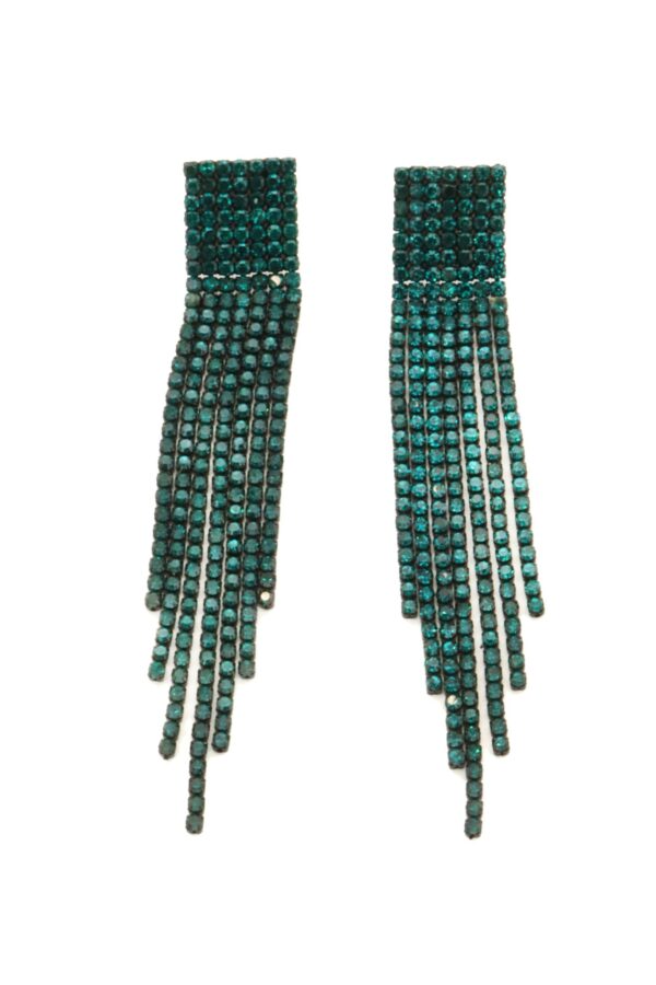 EMERALD CRYSTAL CURTAIN FRINGE EARRINGS