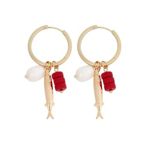RED STONE CHARM FISH EARRINGS