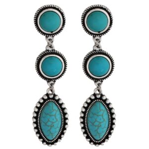Turquoise three drop earrings featuring layered stone details and a stylish post back design.