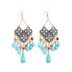 turquoise chandelier earrings featuring dramatic length, fish hook backs, and statement turquoise details