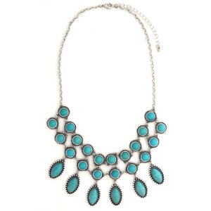turquoise bib statement necklace featuring layered stone accents and adjustable sizing