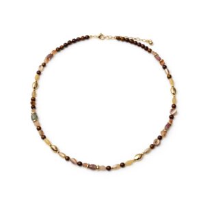Natural stone and shell necklace with gold-plated accents. Coastal-inspired statement jewelry from the Golden Coast Collection.