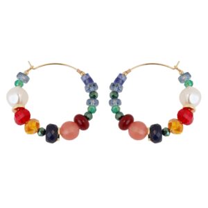Panacea mixed stone gold hoop earrings with sodalite agate and faux pearl