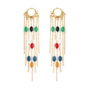 Panacea four inch agate stone fringe statement earrings